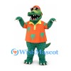 Green Crocodile Mascot Costume with Orange Tropical Shirt