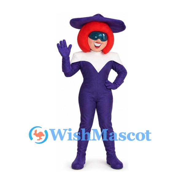 Witch Mascot Costume with Purple Hat and Red Hair