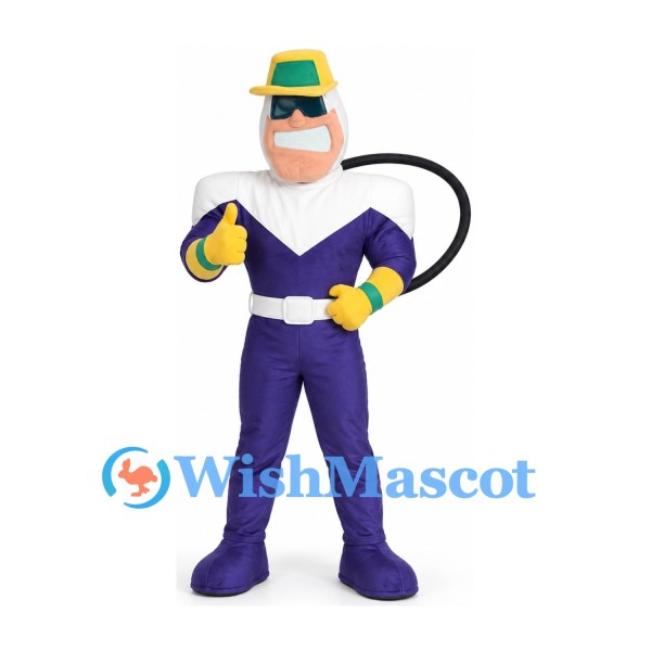 Wizard Mascot Costume with Green Hat and Purple Suit