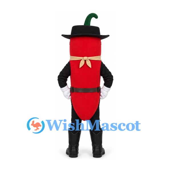 Red Chili Pepper Mascot Costume with Black Cowboy Hat