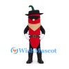 Red Chili Pepper Mascot Costume with Black Cowboy Hat