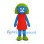 Blue Character Mascot Costume with Green Bob Hair and Red Dress