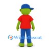 Green Character Mascot Costume with Blue Cap and Red Shirt