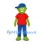 Green Character Mascot Costume with Blue Cap and Red Shirt