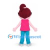 Girl Mascot Costume with Burgundy Hair, Glasses and Pink Top