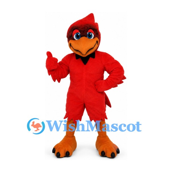 Red Cardinal Mascot Costume with Orange Beak and Feet