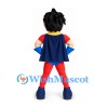 Superhero Mascot Costume with Red Muscle Suit and Blue Cape