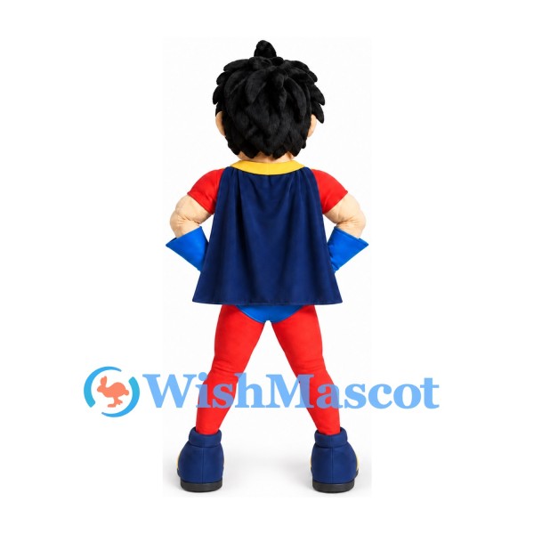 Superhero Mascot Costume with Red Muscle Suit and Blue Cape
