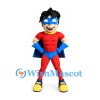 Superhero Mascot Costume with Red Muscle Suit and Blue Cape