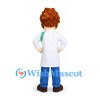 Scientist Mascot Costume with Curly Brown Hair and White Lab Coat