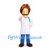 Scientist Mascot Costume with Curly Brown Hair and White Lab Coat