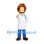 Scientist Mascot Costume with Curly Brown Hair and White Lab Coat