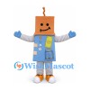 Robot Mascot Costume with Orange Box Head and Blue Body