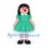 Rag Doll Mascot Costume with Black Yarn Hair and Green Dress