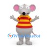 Gray Mouse Mascot Costume with Red and Yellow Striped Shirt