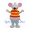 Gray Mouse Mascot Costume with Red and Yellow Striped Shirt