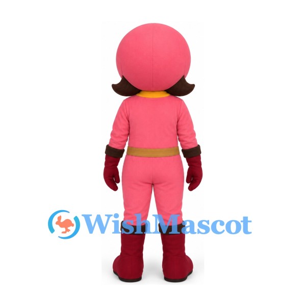 Girl Mascot Costume with Pink Helmet and Jumpsuit