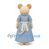 Beige Mouse Mascot Costume with Blue Floral Dress and White Apron