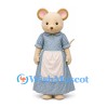 Beige Mouse Mascot Costume with Blue Floral Dress and White Apron