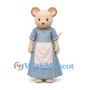 Beige Mouse Mascot Costume with Blue Floral Dress and White Apron