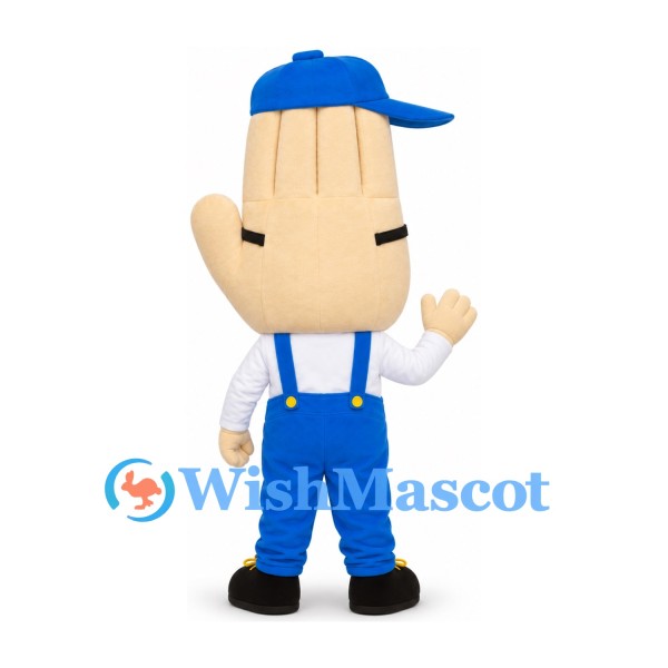Hand Mascot Costume with Blue Cap, Glasses and Overalls