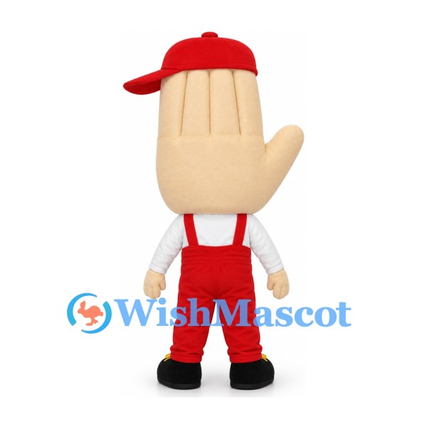 Hand Mascot Costume with Red Cap and Overalls