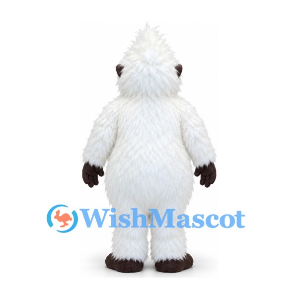White Yeti Mascot Costume with Shaggy Fur and Dark Hands