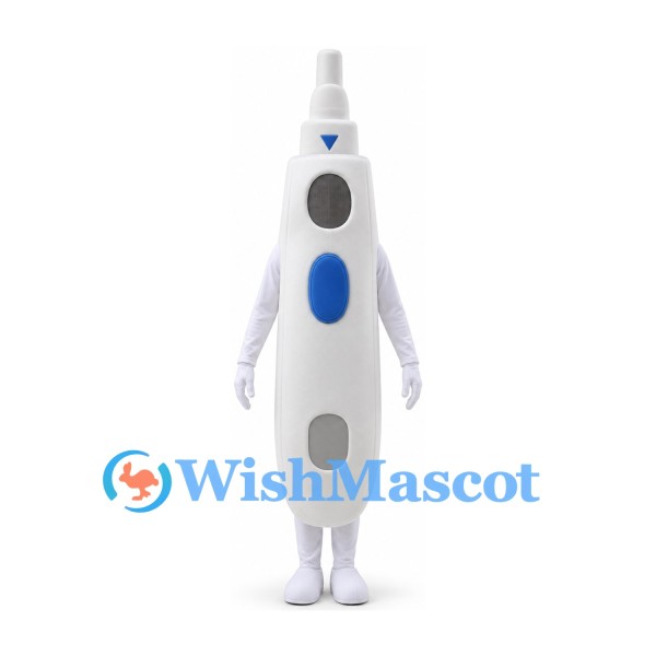 Electric Toothbrush Mascot Costume in White with Blue Button