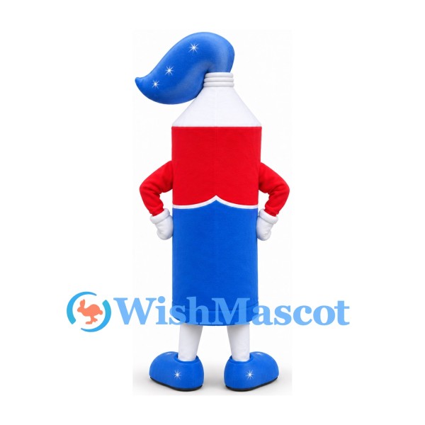 Toothpaste Tube Mascot Costume in Red and Blue with Blue Paste