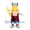 Thunder Warrior Mascot Costume with Horned Helmet and Red Cape