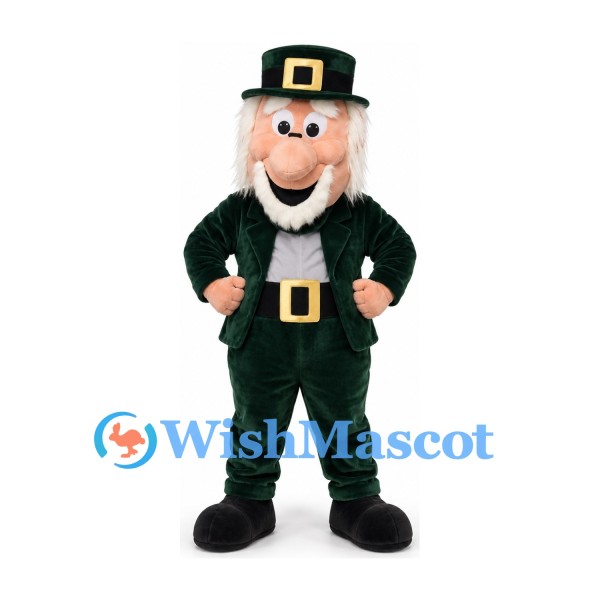 Leprechaun Mascot Costume with Dark Green Suit and Buckle Hat