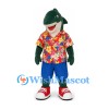 Green Shark Mascot Costume with Floral Shirt and Blue Shorts