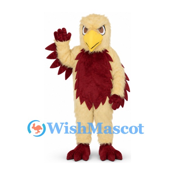 Eagle Mascot Costume with Burgundy Wings and Cream Head