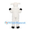 White Goat Mascot Costume with Long Horns and Black Hooves