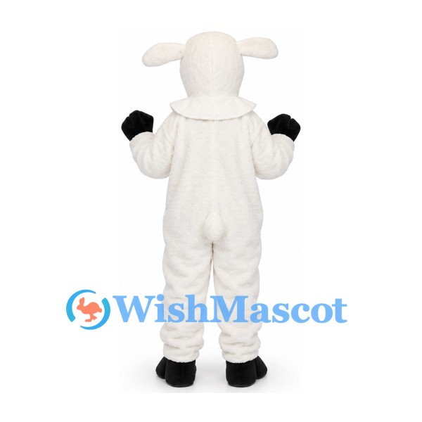 White Goat Mascot Costume with Long Horns and Black Hooves