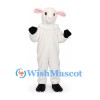 White Goat Mascot Costume with Long Horns and Black Hooves