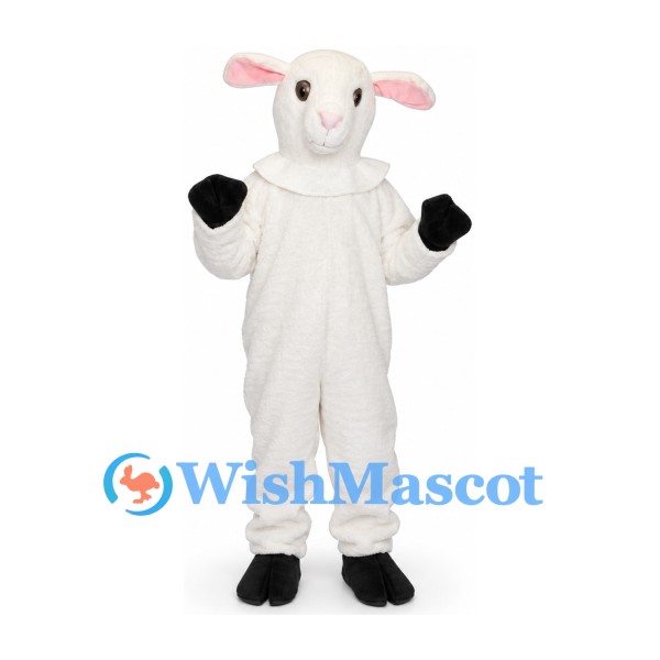 White Goat Mascot Costume with Long Horns and Black Hooves