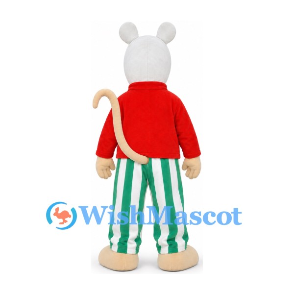 White Mouse Mascot Costume with Red Sweater and Striped Pants
