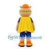 Pig Mascot Costume with Orange Hard Hat and Yellow Cape