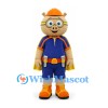 Pig Mascot Costume with Orange Hard Hat and Yellow Cape