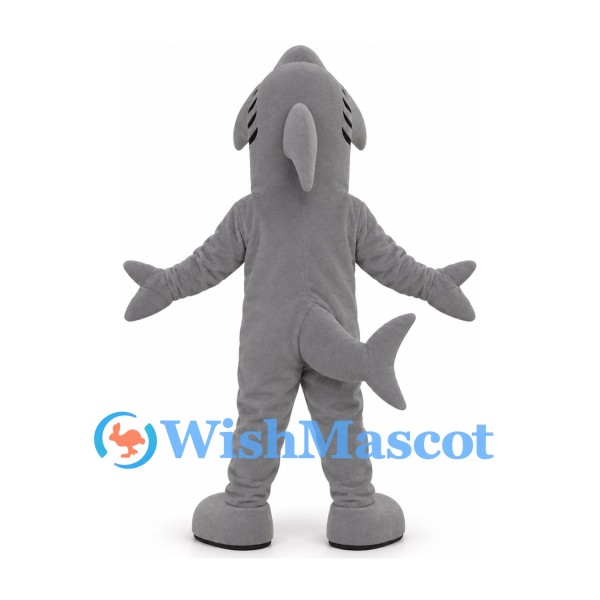 Gray Shark Mascot Costume with Open Mouth and White Belly