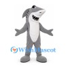 Gray Shark Mascot Costume with Open Mouth and White Belly