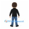 Man Mascot Costume with Black Jacket and Blue Jeans