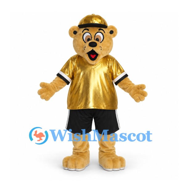 Leopard Mascot Costume with Gold Sports Shirt and Black Shorts