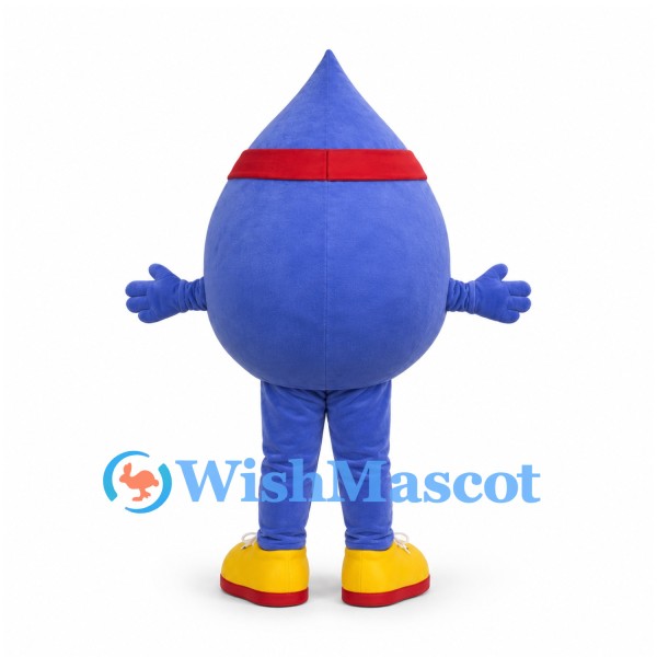 Blue Water Drop Mascot Costume with Red Headband
