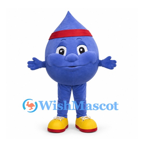 Blue Water Drop Mascot Costume with Red Headband