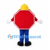 Red Octagon Mascot Costume with Yellow Hard Hat