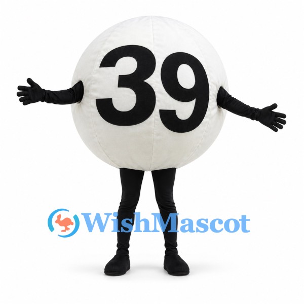 Number 39 Ball Mascot Costume in White with Black Legs
