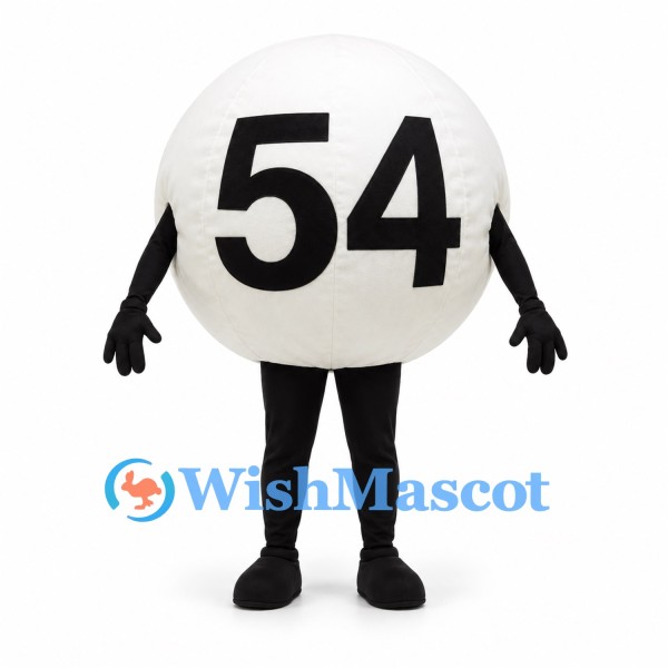 Number 54 Ball Mascot Costume in White with Black Legs