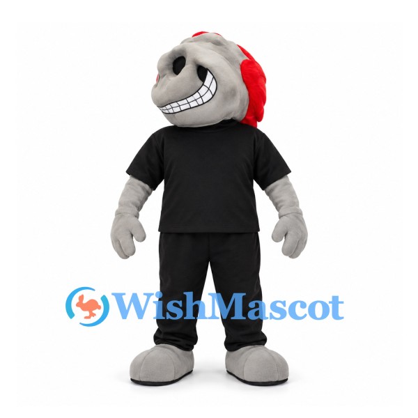 Zombie Mascot Costume with Gray Face and Red Brain Detail